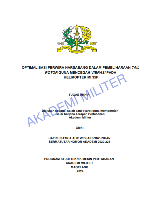 OPTIMALISASI PERWIRA HARSABANG DALAM PEMELIHARAAN TAIL ROTOR GUNA MENCEGAH VIBRASI PADA HELIKOPTER MI 35P